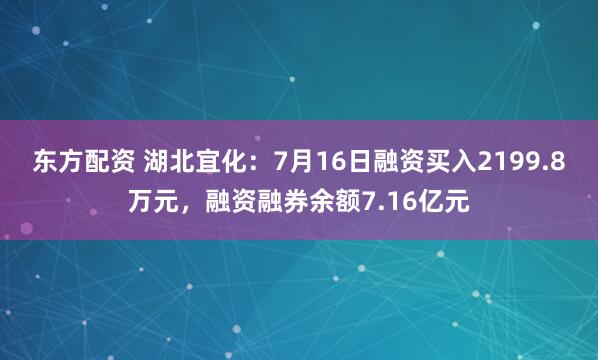 东方配资 湖北宜化：7月16日融资买入2199.8万元，融资融券余额7.16亿元